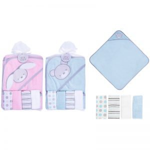 Baby Soft Hooded  Towel & Wash  Cloths Bath Set