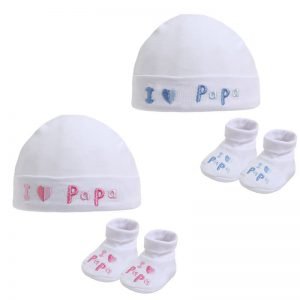 White I Love Papa Hat & Bootee Set