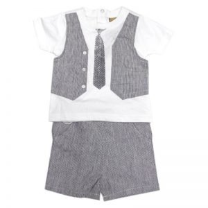 Baby Boys Mock  Waistcoat T-Shirt &  Short Outfit