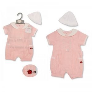 Baby Girls Ladybird  Gingham Romper &  Hat Set