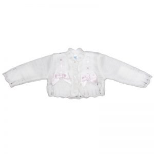 Baby Girls Knitted  Bolero Cardigan  With Bows & Lace