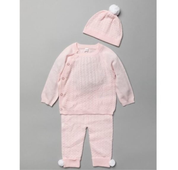 Baby Girls Cable Knitted 3 Piece Outfit (0-12 Months)